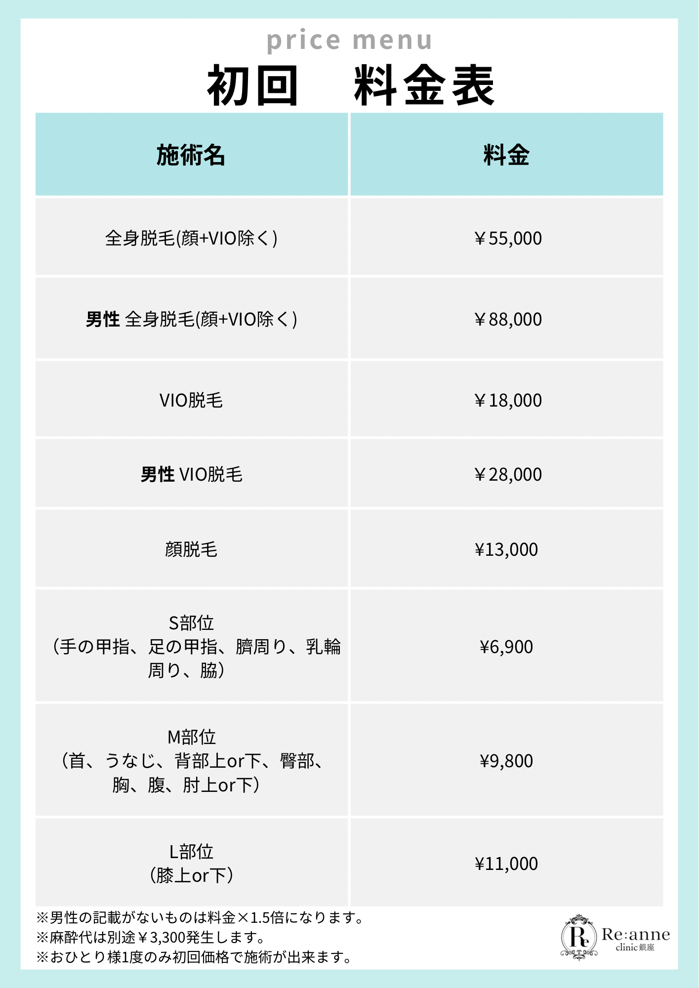 初回料金表【1】